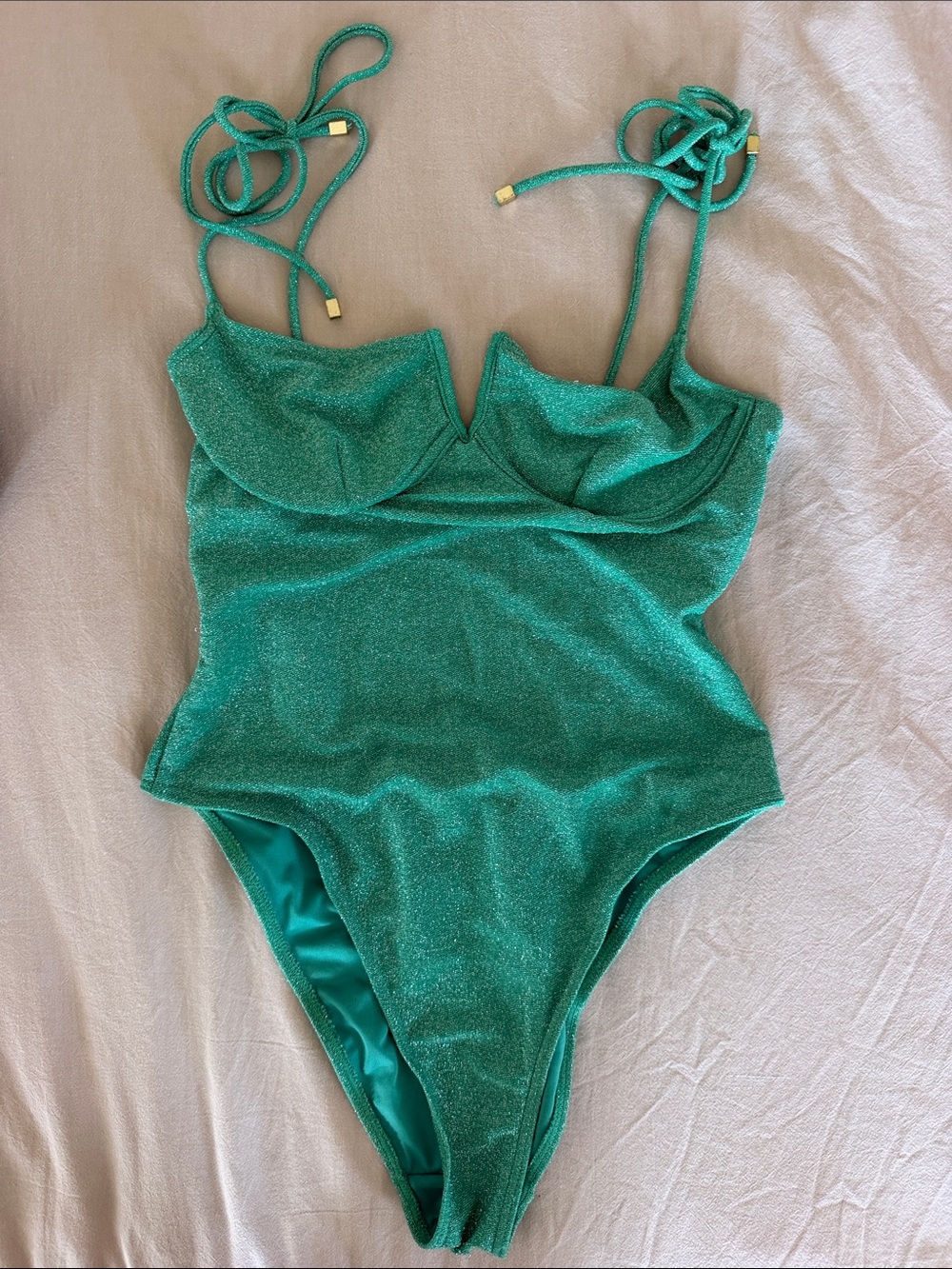 Green Shimmery One-Piece Swimsuit with Underwire Support